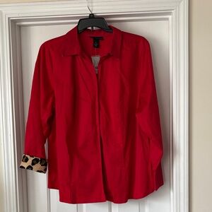 Lane Bryant Red Button Down Shirt with Leopard Print Cuffs